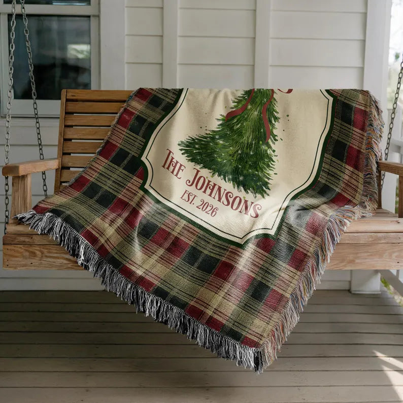 Personalized Christmas Woven Blanket, Custom Family Name Throw, Christmas Tree Blanket, Plaid Holiday Decor, Housewarming Gift, EST Year 240ae9b5-8a42-4c7a-8fbc-0989766aff2d-DSDS-5-.webp