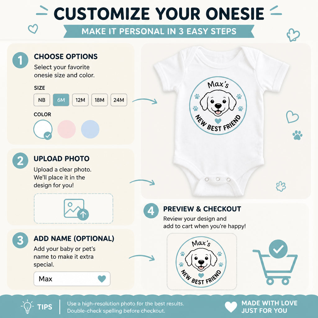 Pet Name 'New Best Friend' Baby Onesie - Personalized Baby Onesie With Color 240b074b-8f2c-425b-b0ee-9fc41ecca810.jpg