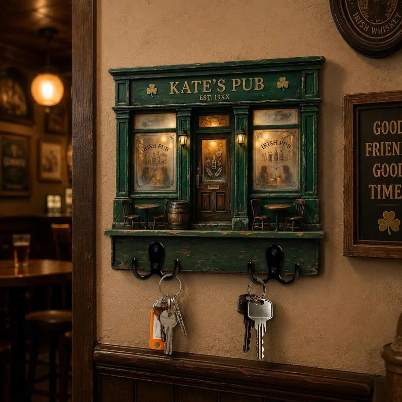 Personalized Irish Pub Key Holder, Custom Family Bar Sign, Shamrock Wall Key Rack, Rustic Entryway Decor, Housewarming Gift 24350096-a07c-4836-9875-1a4653342cc2-ew-3-.webp