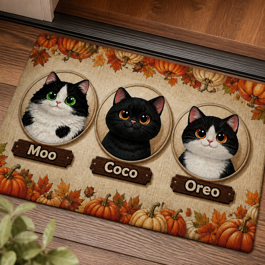 Autumn Pumpkin Patch Cat Portrait Doormat (3 Pets) - Personalized Doormat 246fcac2-bb81-4498-93d1-ffd778eea509.jpg