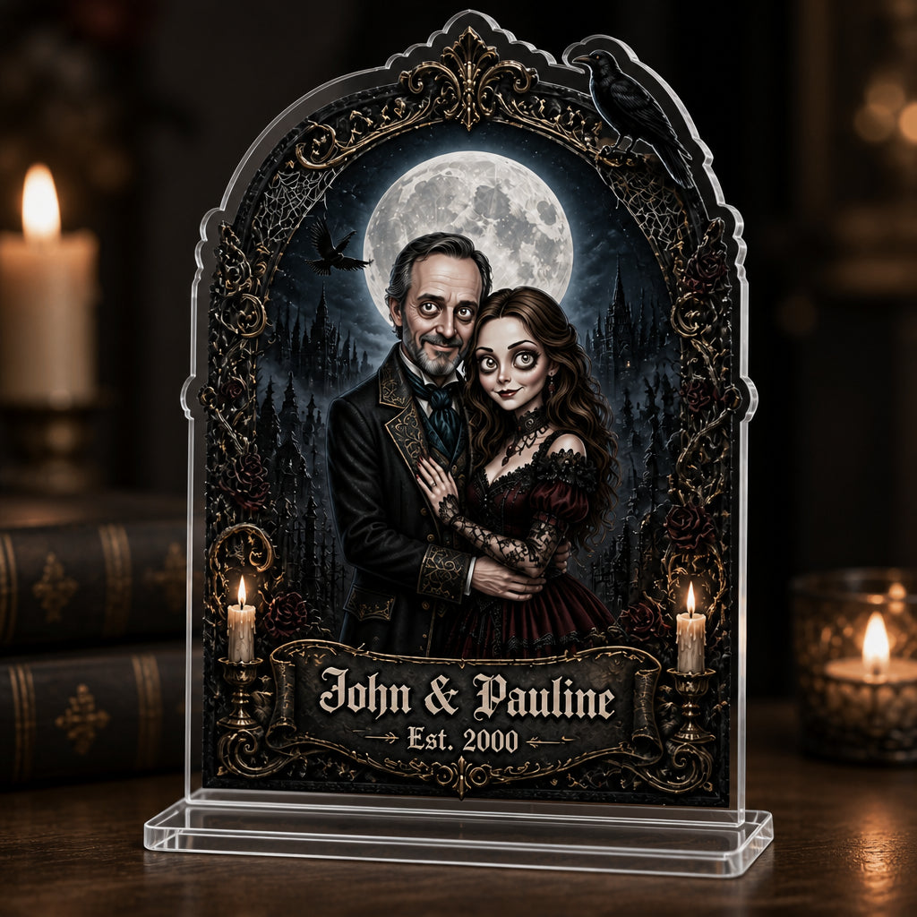 Gothic Couple Portrait Standing Acrylic Plaque — Custom Photo, Names & Est. Year - Personalized Acrylic Custom shape Standing 1 layer (FS) 2495fcae-a56b-42e4-9174-e6ab1618f119.jpg