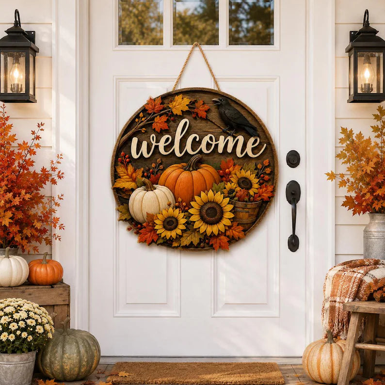 Fall Welcome Door Sign, Autumn Pumpkin Door Hanger, Sunflower Front Porch Decor, Rustic Thanksgiving Wreath, Harvest Home Decor Gift 249e671a-8cac-4e10-bd3d-8958822c1658--fdfd-1-.webp