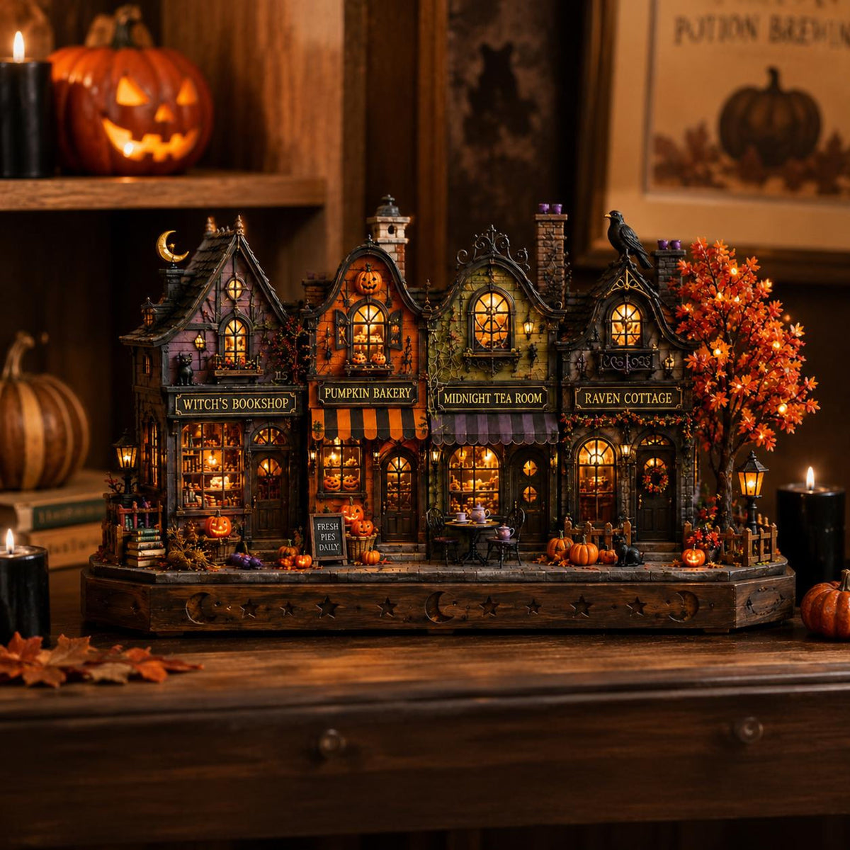 Halloween Wooden Block Decor, Spooky Village Shops with Pumpkins, Raven and Autumn Lights, Rustic Mantel Shelf Tabletop Home Display 24ab8baa-147d-4fc6-b101-a29ea80e4a5c-5.jpg