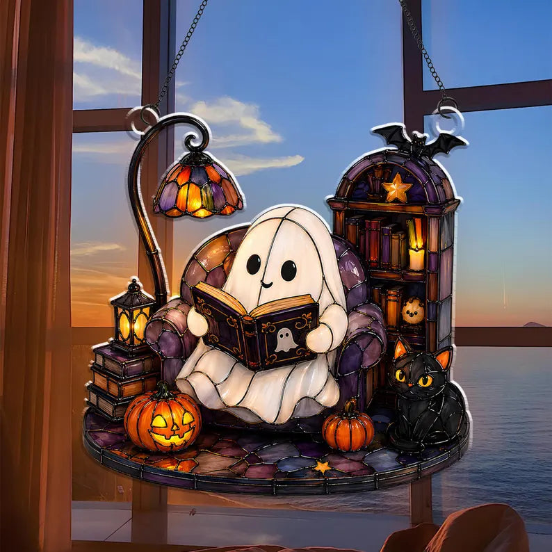 Cute Ghost Reading Book Acrylic Ornament,Halloween Window Hanging,Cat Lover Gift,Book Lover Gift,Halloween Bookish Gift,Halloween Home Decor 24b58004-dcde-40bf-8d4c-e70332c8d881-dfthh-4-.webp