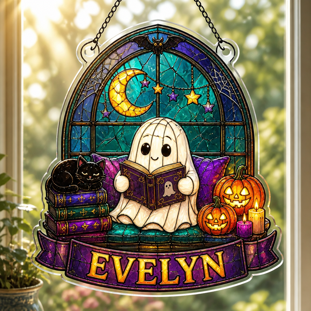 Personalized Cozy Ghost Reader Stained-Glass Suncatcher - Personalized Suncatcher Ornament 24bbffec-1840-41ad-bb45-5407d0095f5b.png
