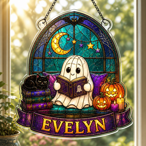 Personalized Cozy Ghost Reader Stained-Glass Suncatcher - Personalized Suncatcher Ornament 24bbffec-1840-41ad-bb45-5407d0095f5b.png