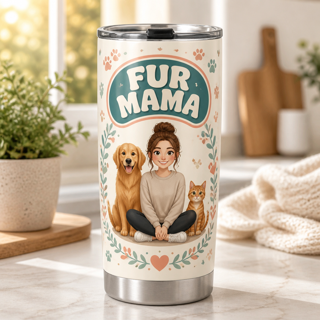 Fur Mama Cartoon Portrait Tumbler - Personalized Tumbler 24bceca0-627f-4467-b961-cd9b5993f460.png