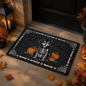 Halloween Skeleton Dog Doormat with Pumpkin & Bat Border - Doormat 24ce077a-a69c-4ddb-8892-6a8ff7460243.jpg
