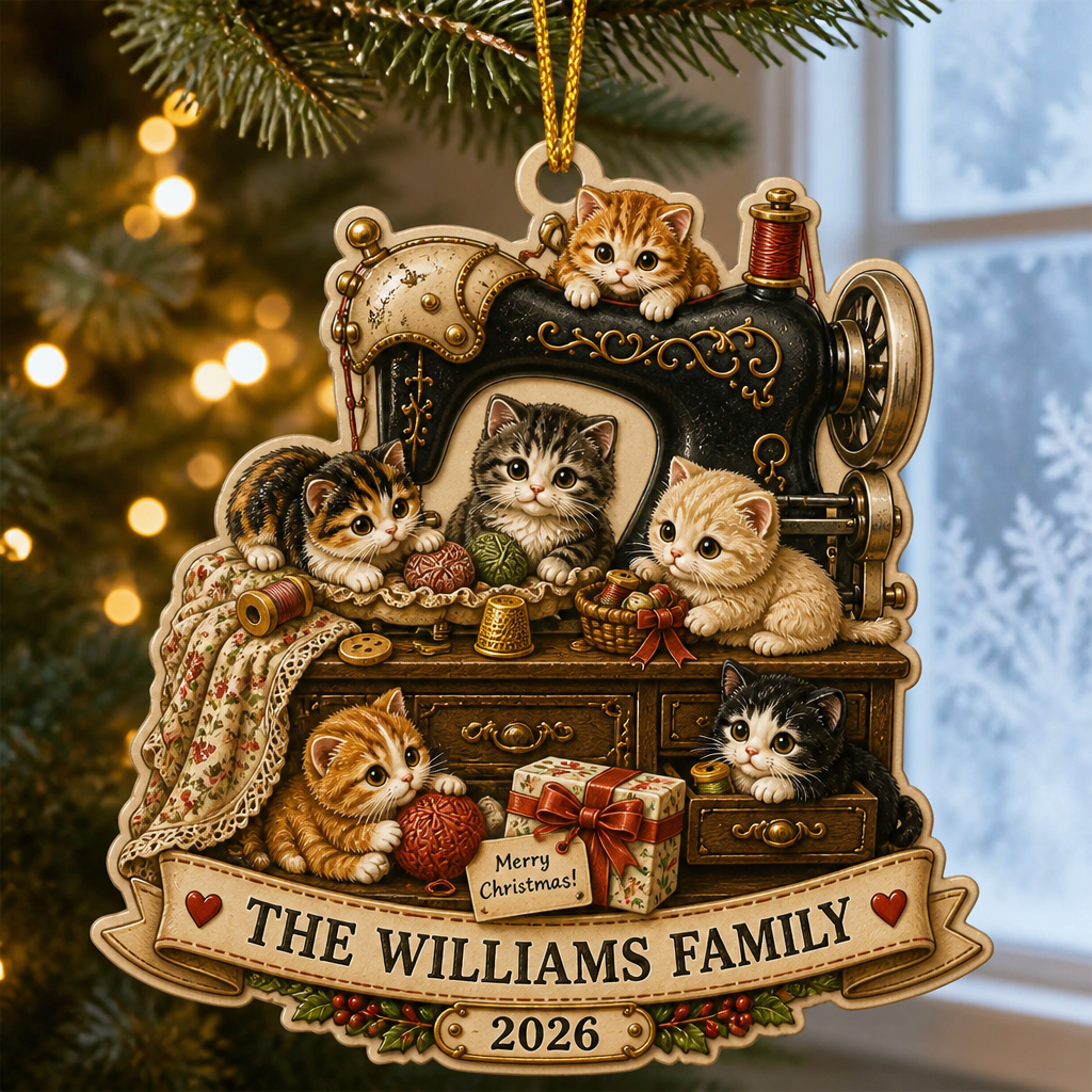 Personalized Cat & Sewing Family Shape Ornament - Name & Year - Personalized Shape Ornament 24d0b479-41bc-4e10-b24e-6af2925bd8a3.png