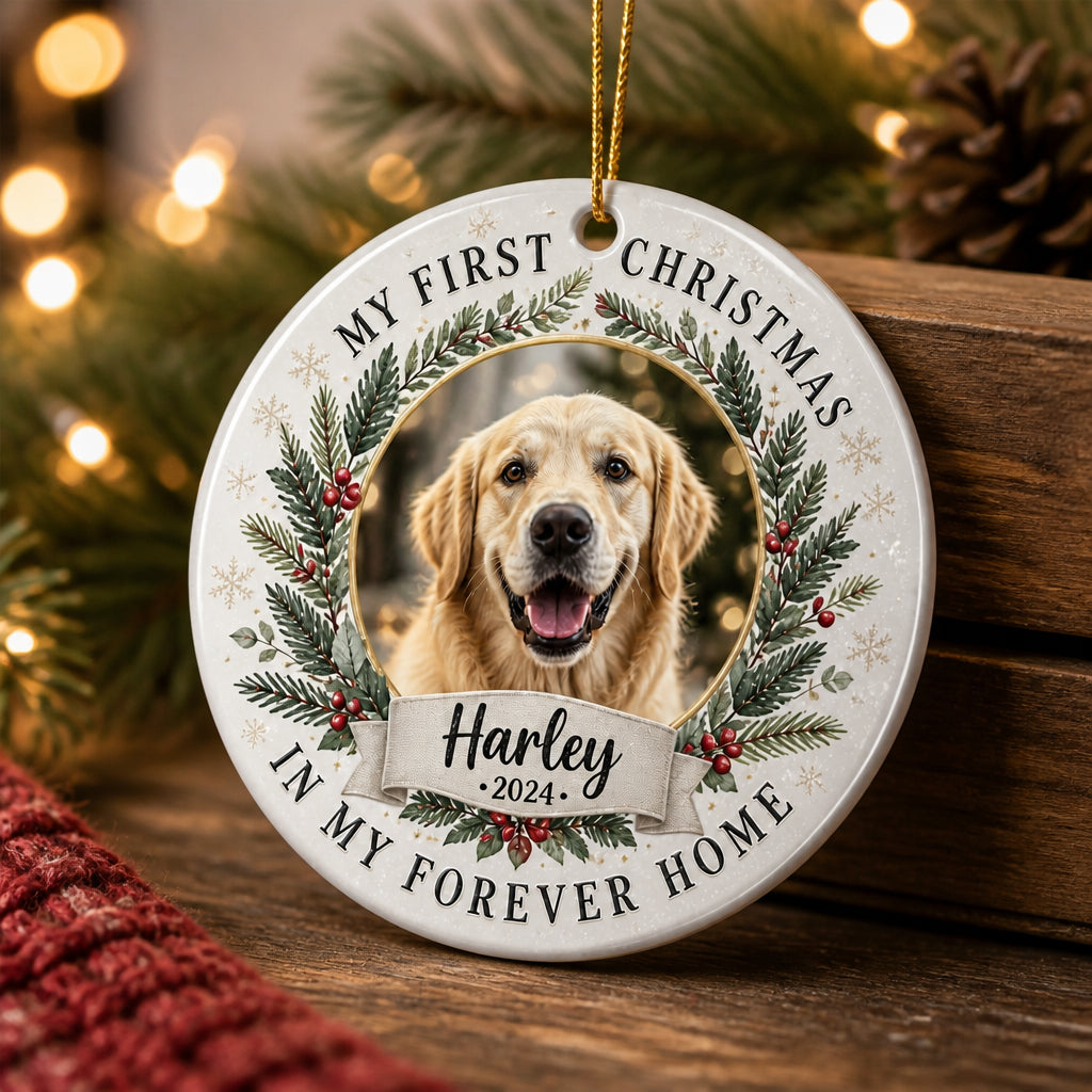 Pet's First Christmas In My Forever Home Photo Ornament - Personalized Aluminum Ornament 252c49dd-6993-4425-8f2d-06cc91b3c643.jpg