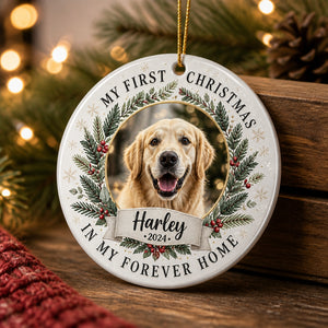 Pet's First Christmas In My Forever Home Photo Ornament - Personalized Aluminum Ornament 252c49dd-6993-4425-8f2d-06cc91b3c643.jpg