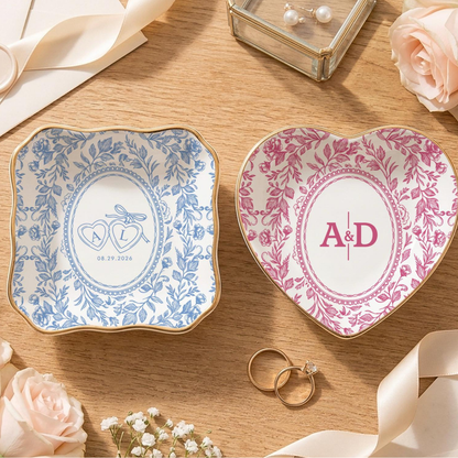 Personalized Toile De Jouy Ring Dish, Custom Ceramic Jewelry Tray, Wedding Ring Holder, Engagement Gift for Couple 25944d44-b14c-4387-ba09-1a9b1a82af52-7.png