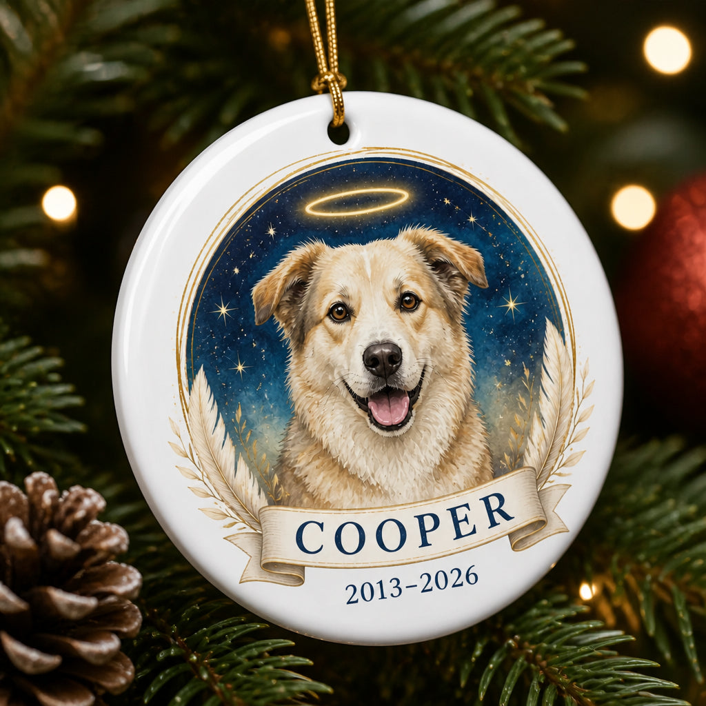 Custom Pet Memorial Angel Ornament – Photo to Art with Name & Years - Personalized Aluminum Ornament 25cb604f-7135-40ac-a88f-60b642a84073.jpg
