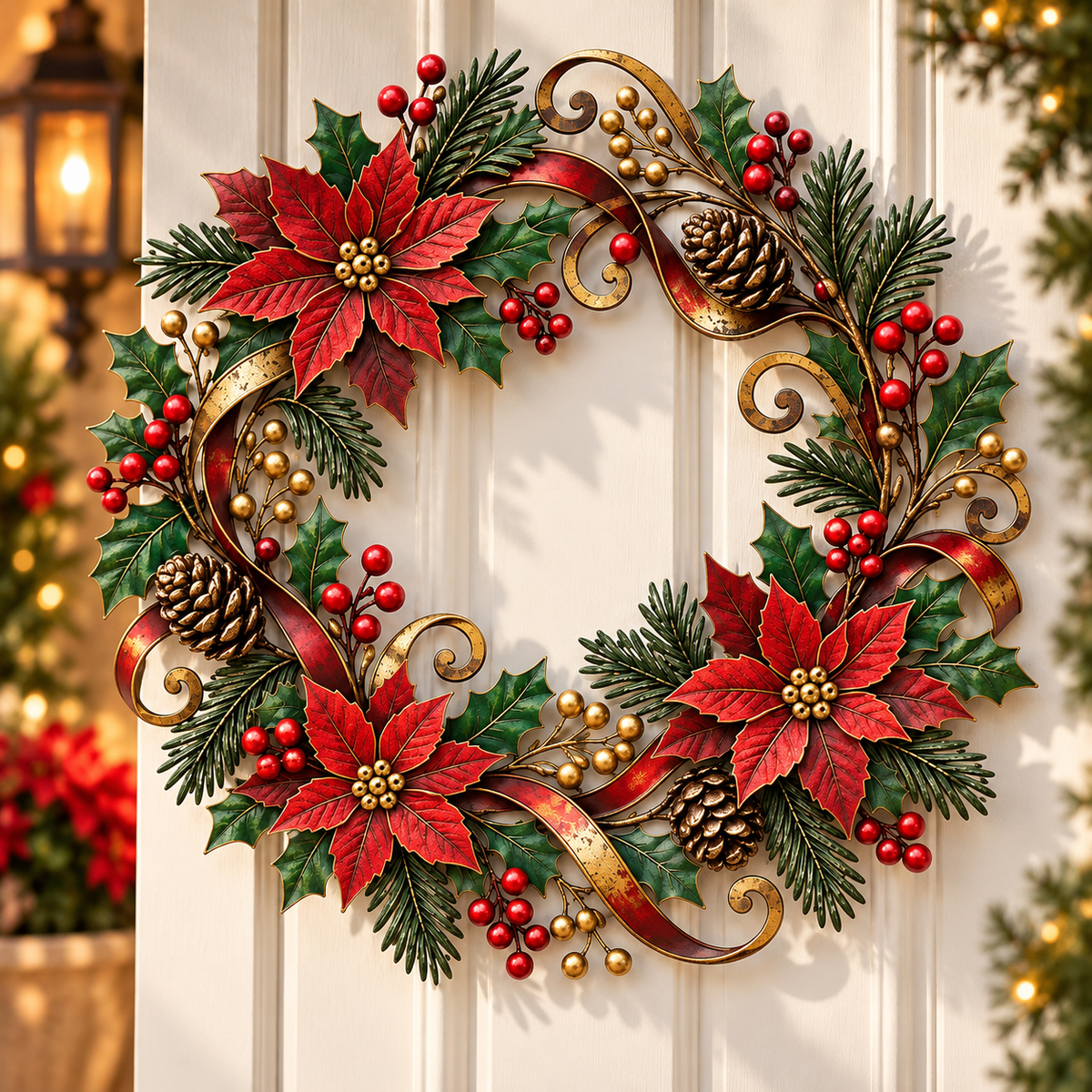 Christmas Poinsettia Metal Wreath, Holiday Door Decor With Holly, Pine Cones, Red Berries And Gold Ribbon 25d9d7bf-33b5-4769-a814-d1e1ed56a17e-29cc4e96-1ff2-4e6b-9194-a499c25e153e.png