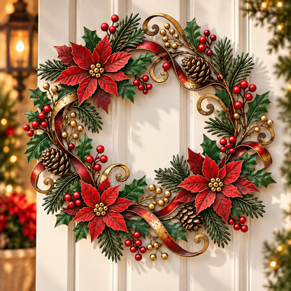 Christmas Poinsettia Metal Wreath, Holiday Door Decor With Holly, Pine Cones, Red Berries And Gold Ribbon 25d9d7bf-33b5-4769-a814-d1e1ed56a17e-29cc4e96-1ff2-4e6b-9194-a499c25e153e.png