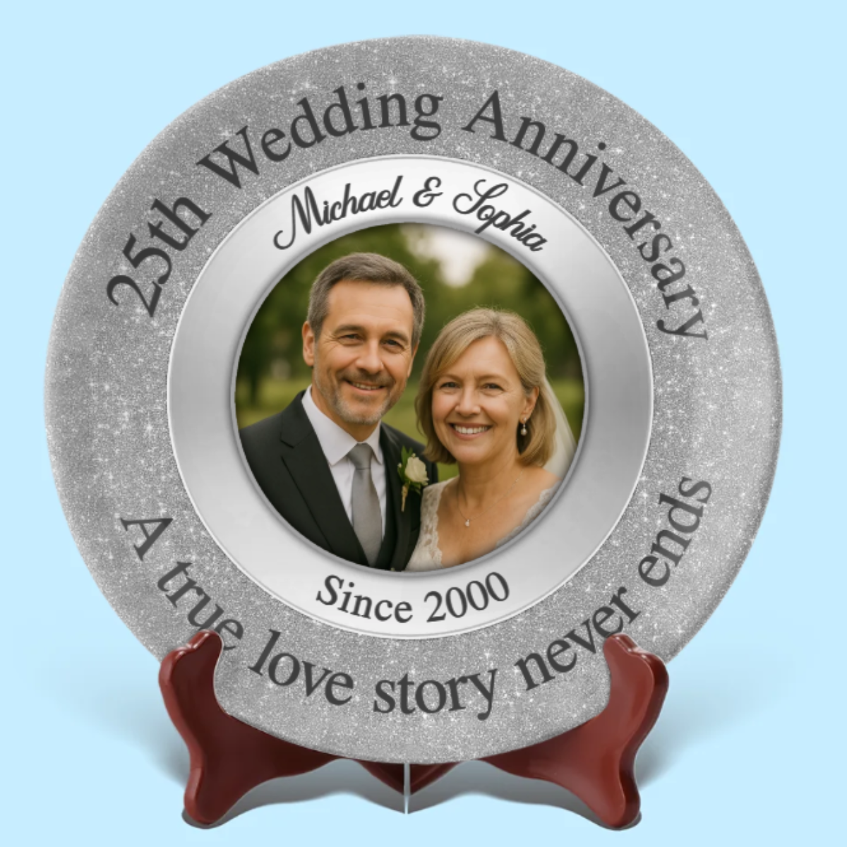 A True Love Story Never Ends - Personalized Ceramic Plate - Anniversary Gift For Couple