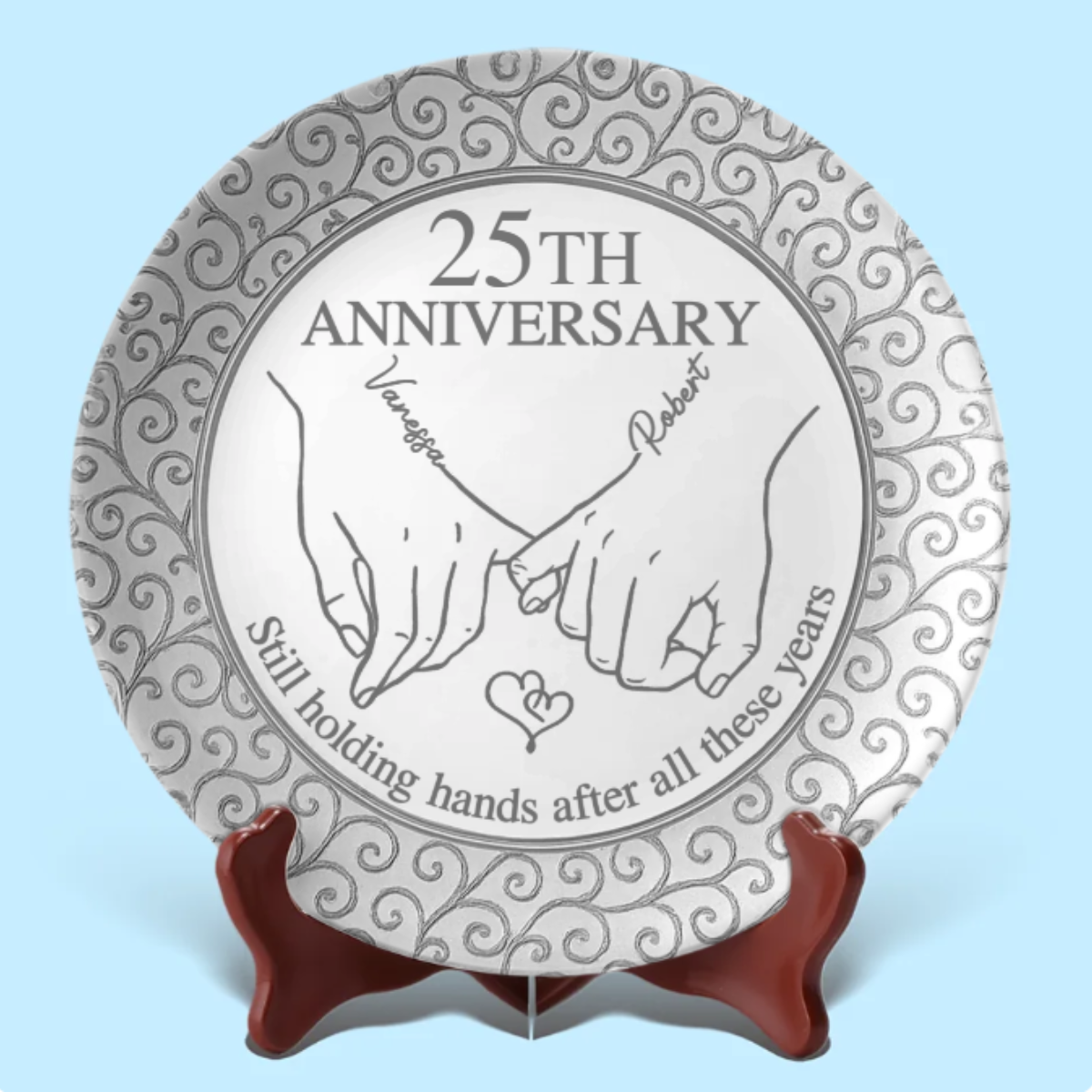 Still Holding Hands After All These Years - Personalized Ceramic Plate - Anniversary Gift For Couple