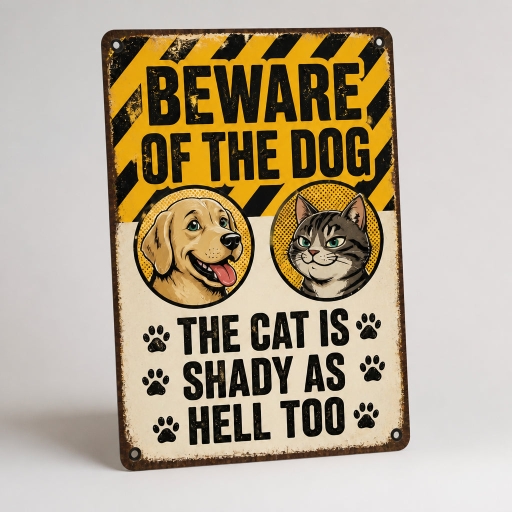 Beware of the Dog & Shady Cat Metal Sign - Metal Sign 2614efa2-0287-4ac8-abf2-02868731a681.jpg