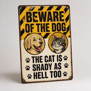 Beware of the Dog & Shady Cat Metal Sign - Metal Sign 2614efa2-0287-4ac8-abf2-02868731a681.jpg