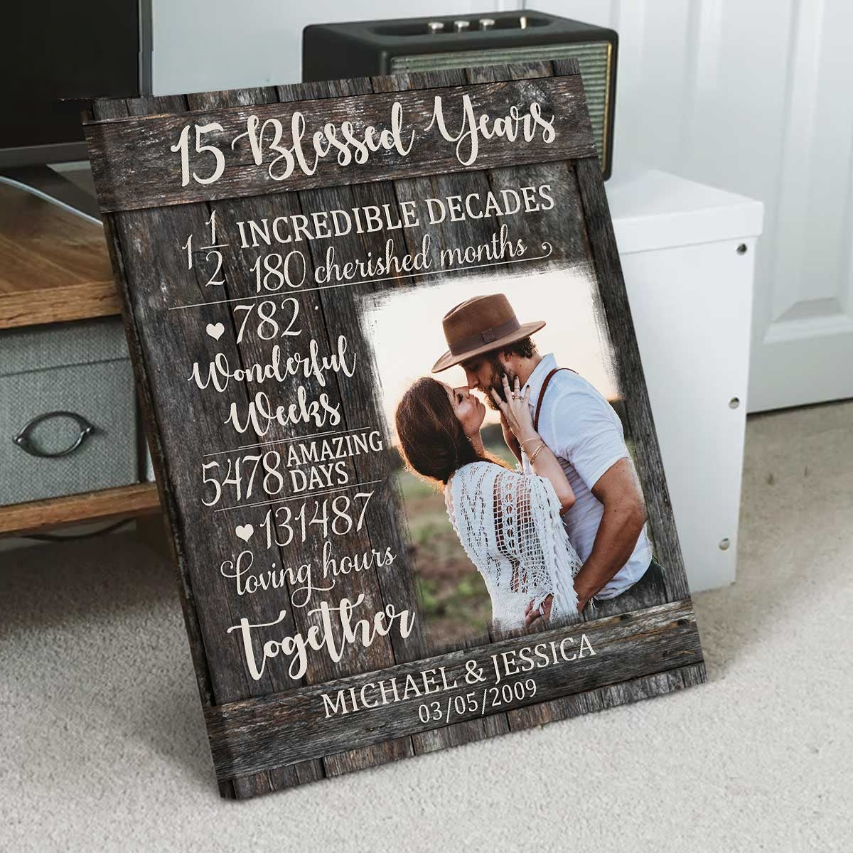 15 Year Anniversary Personalized Photo Canvas, 15th Anniversary Gifts for Him, 15 Blessed Years Print