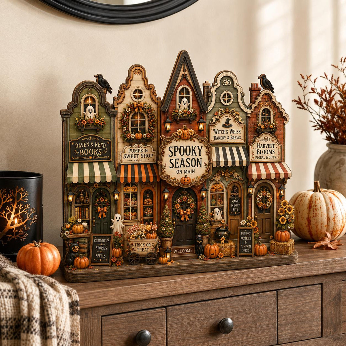 Halloween Village Wooden Block, Spooky Season Main Street Decor, Pumpkin Ghost Fall Shelf Sign, Rustic Tiered Tray Home Gift for Halloween 26207193-53ba-4459-b98c-9c07ed0bd86d-5.jpg