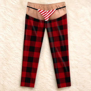 Custom Funny Men's Pajama Pants, Christmas Birthday Gag Gifts For Him, Fake Thong Illusion Buffalo Plaid Lounge Pants 2662e9ac-cf93-4f7b-8abb-32c0fa4a4167-4.jpg
