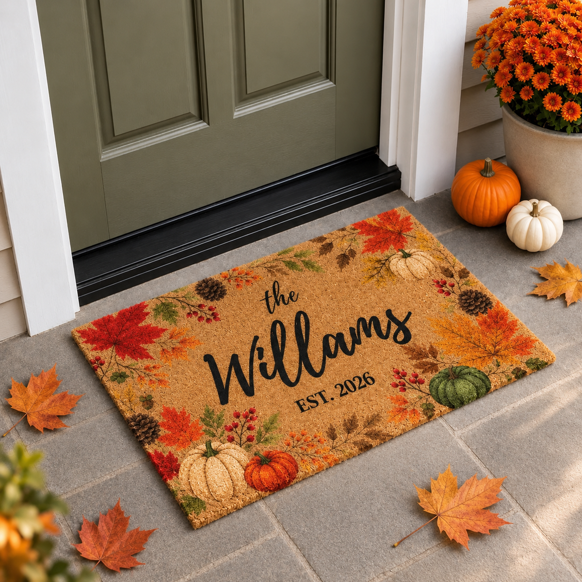 Personalized Fall Doormat, Custom Family Name Welcome Mat, Autumn Leaves Coir Door Mat, Housewarming Gift 2669b2d4-423d-4765-a4e6-2ae228a35721-a051f6e5-3bf9-4eed-97c5-cc8ba45a83e7.png