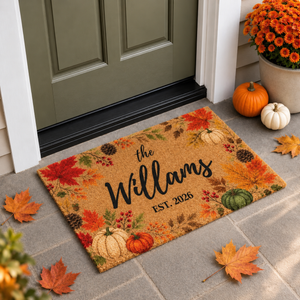Personalized Fall Doormat, Custom Family Name Welcome Mat, Autumn Leaves Coir Door Mat, Housewarming Gift 2669b2d4-423d-4765-a4e6-2ae228a35721-a051f6e5-3bf9-4eed-97c5-cc8ba45a83e7.png