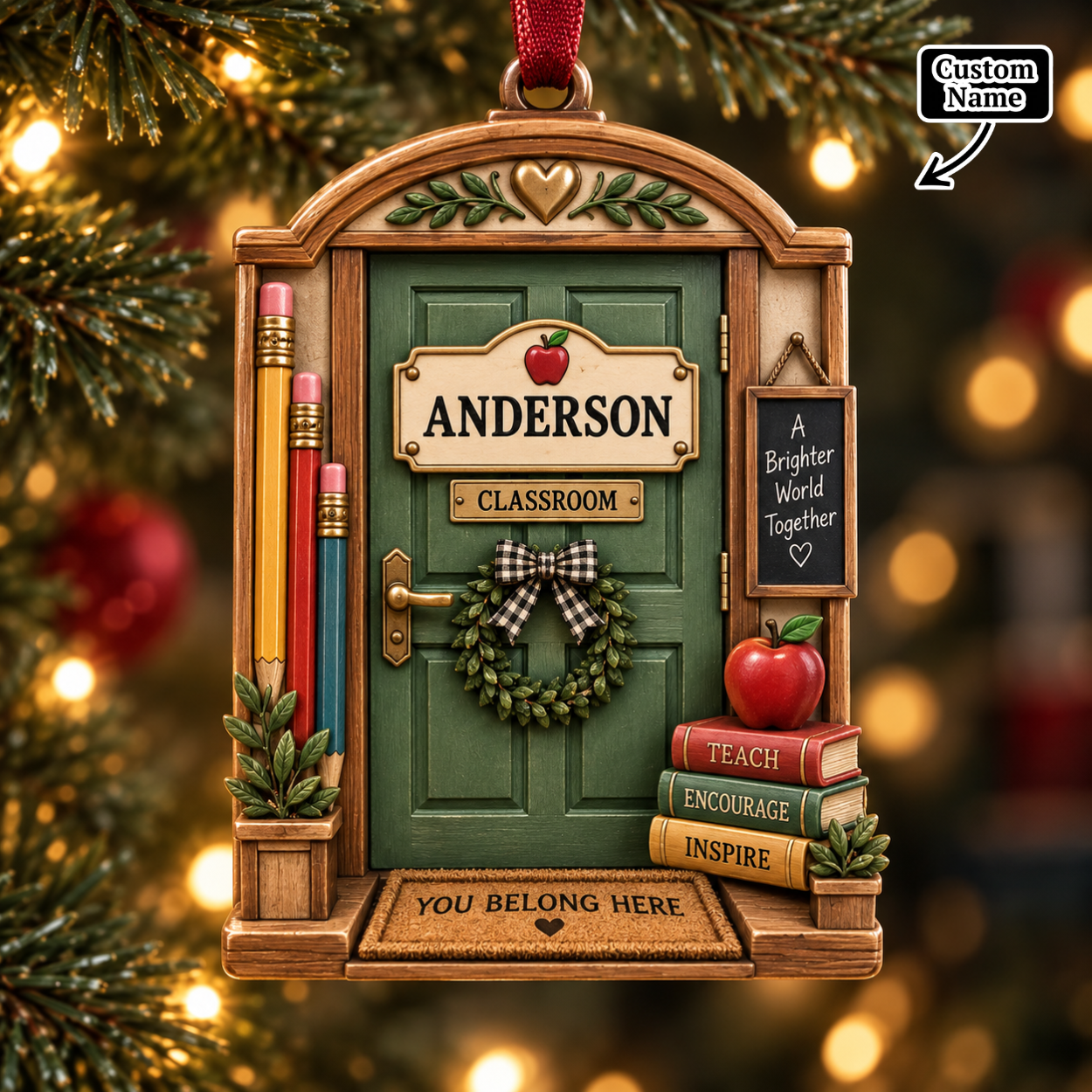 Personalized Teacher Classroom Door Christmas Ornament - Custom Name Educator Tree Decor 267b0641-8bdf-4aad-a17a-12c85efe88ce-mockup-annotated-1790147447574.png