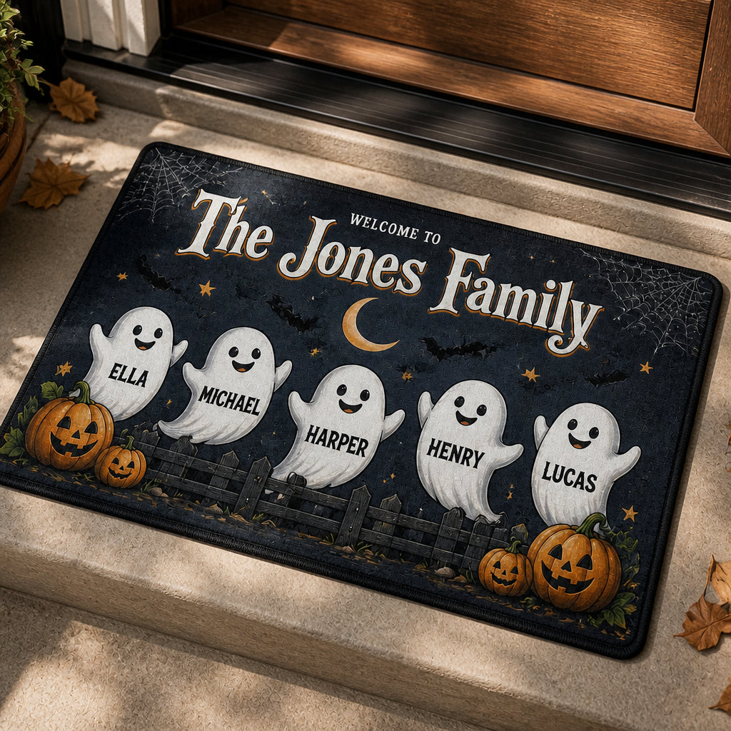 Halloween Family Ghost Doormat — Personalized Surname & Names - Personalized Doormat 268bd690-6efc-44f7-9bb1-06533a2ff20e.jpg