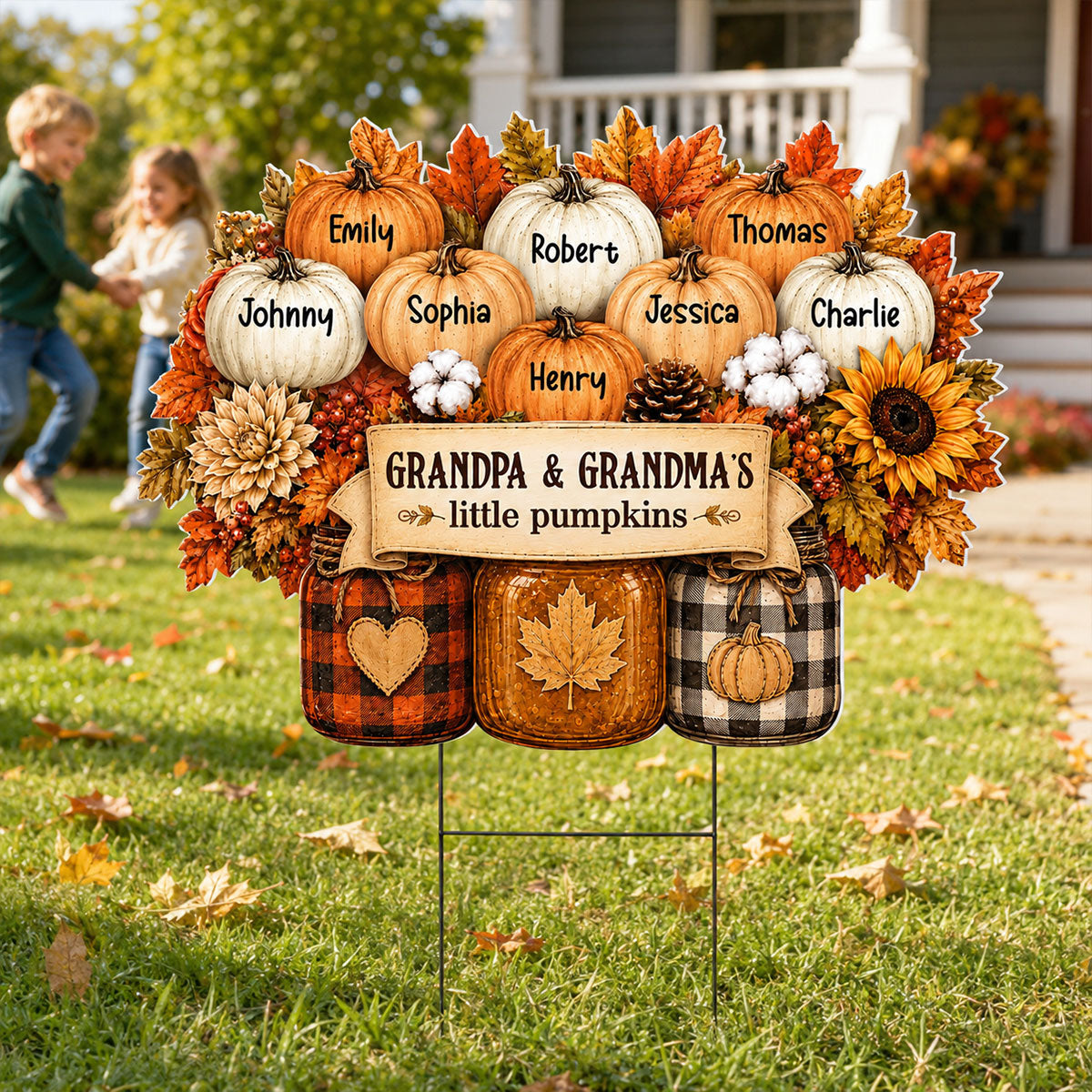 Cozy Warm Fall Season Mason Jars Pumpkins - Personalized Yard Sign - Fall Decor For Grandparents 26af4e4f-4629-4bc2-b566-7142f48f16fd-5.jpg