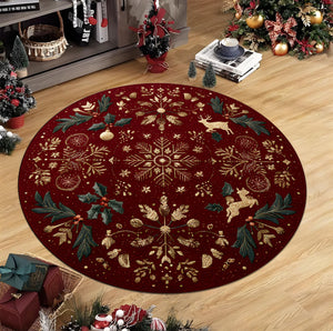 Red Christmas Round Rug, Elegant Holiday Carpet with Gold Snowflake and Reindeer Design for Living Room or Entryway 26d972e2-1637-4d2e-a727-af23de00927a-1.jpg