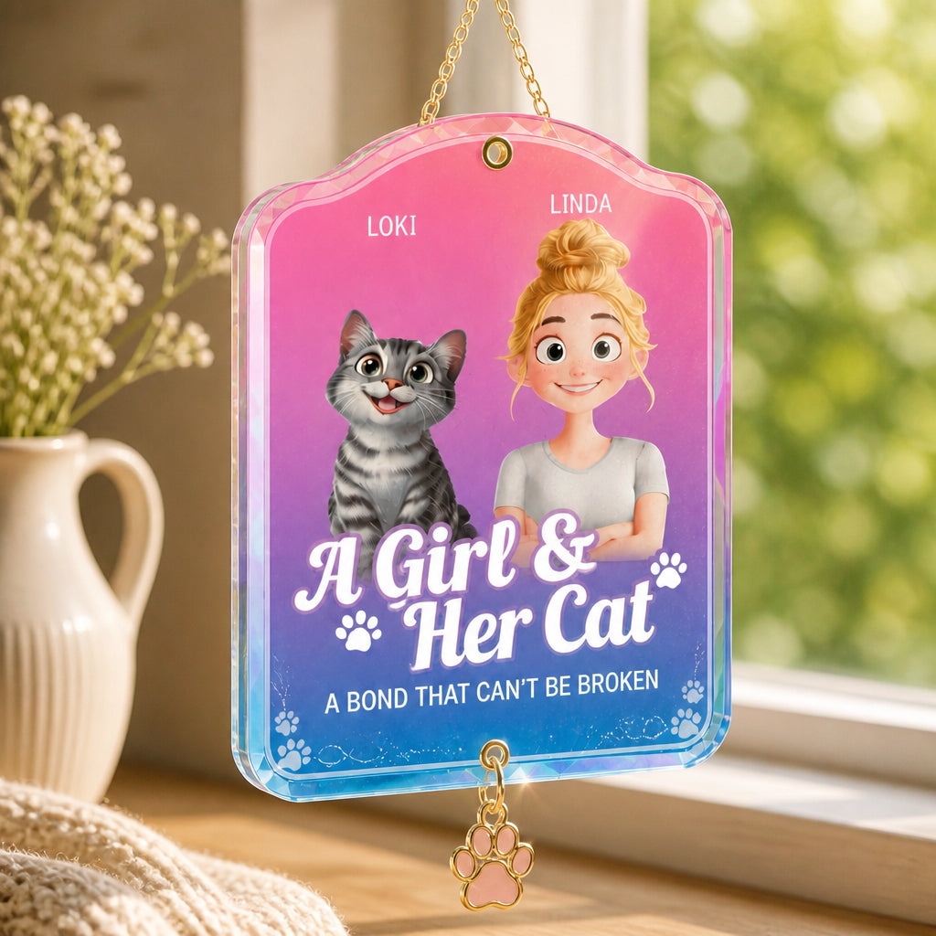 A Girl & Her Cat — Personalized Hardcover Notebook - Personalized 1 Layered Suncatcher with Charm 26db30b4-2022-4dda-9197-ca6efe2888d6.jpg