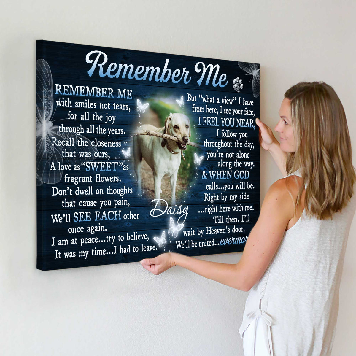 Remember Me Dog Memorial Canvas, Dog Memorial Picture Frame, Dog Loss Sympathy Canvas