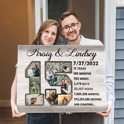 Personalized 15 Year Anniversary Photo Collage Canvas, 15th Wedding Anniversary Gift, 15 Year Wedding Anniversary Gift