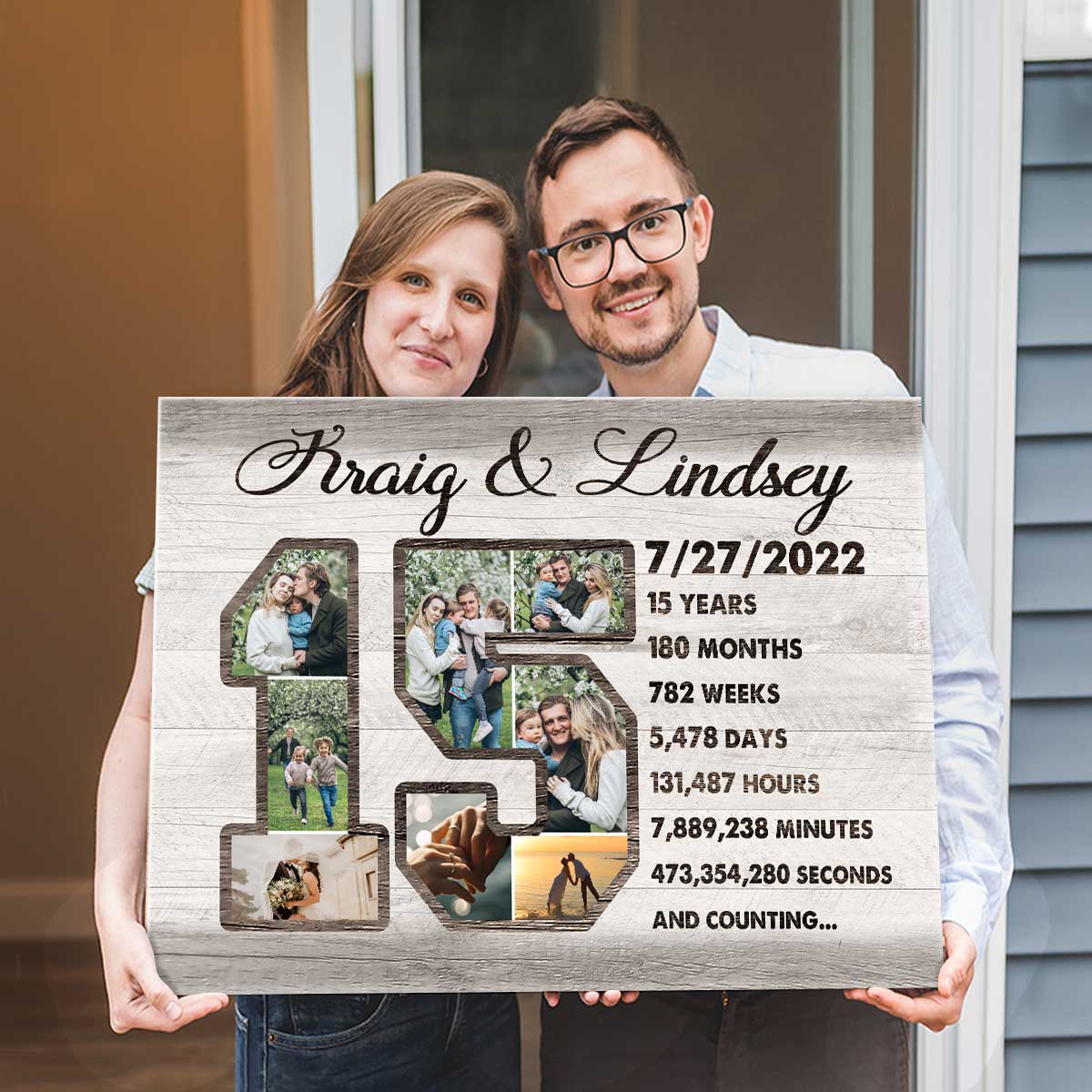 Personalized 15 Year Anniversary Photo Collage Canvas, 15th Wedding Anniversary Gift, 15 Year Wedding Anniversary Gift