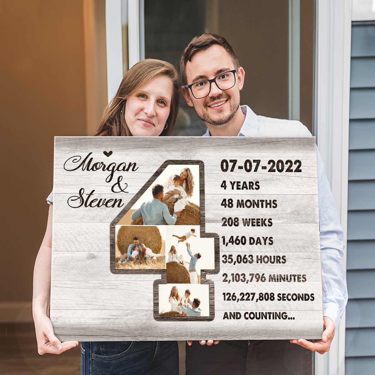 Personalized 4th Anniversary Photo Collage Wall Art, 4th Anniversary Gifts, 4 Year Anniversary Gift For Him For Her