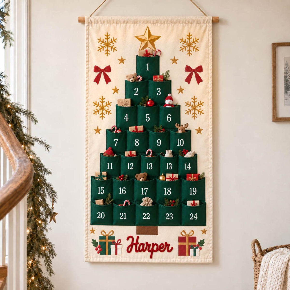 Personalized Advent Calendar with Name, 24 Pocket Christmas Countdown Wall Hanging, Printed Santa, Reindeer, Snowman, Tree, Corded Lettering 27151d48-40fd-413d-b2a4-57e378424722-il_1588xN.8555372166_7qfy.jpg
