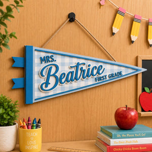 Personalized Teacher Door Sign, Custom Grade Name Wooden Pennant Flag, Gingham Classroom Door Decor, Back To School Teacher Gift 2717e170-11da-4904-9858-1da5350ccbf6-4.jpg