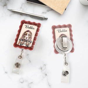 Personalized Dog Portrait Badge Reel – Vintage Headscarf Dog Photo Name Badge Reel – Custom Retractable ID Holder for Nurses & Teachers 271db34b-ba2b-4d33-b3d2-78f47c1ba0c8-4.webp