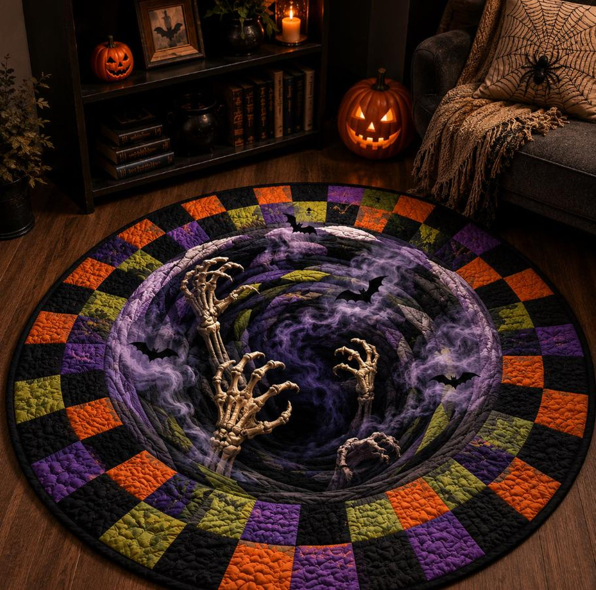 3D Illusion Halloween Round Rug, Haunted House Vortex Floor Mat, Pumpkin Gothic Area Rug, Spooky Halloween Home Decor 27446091-bfbd-4474-bb81-0d448a1f7ed0-2.jpg