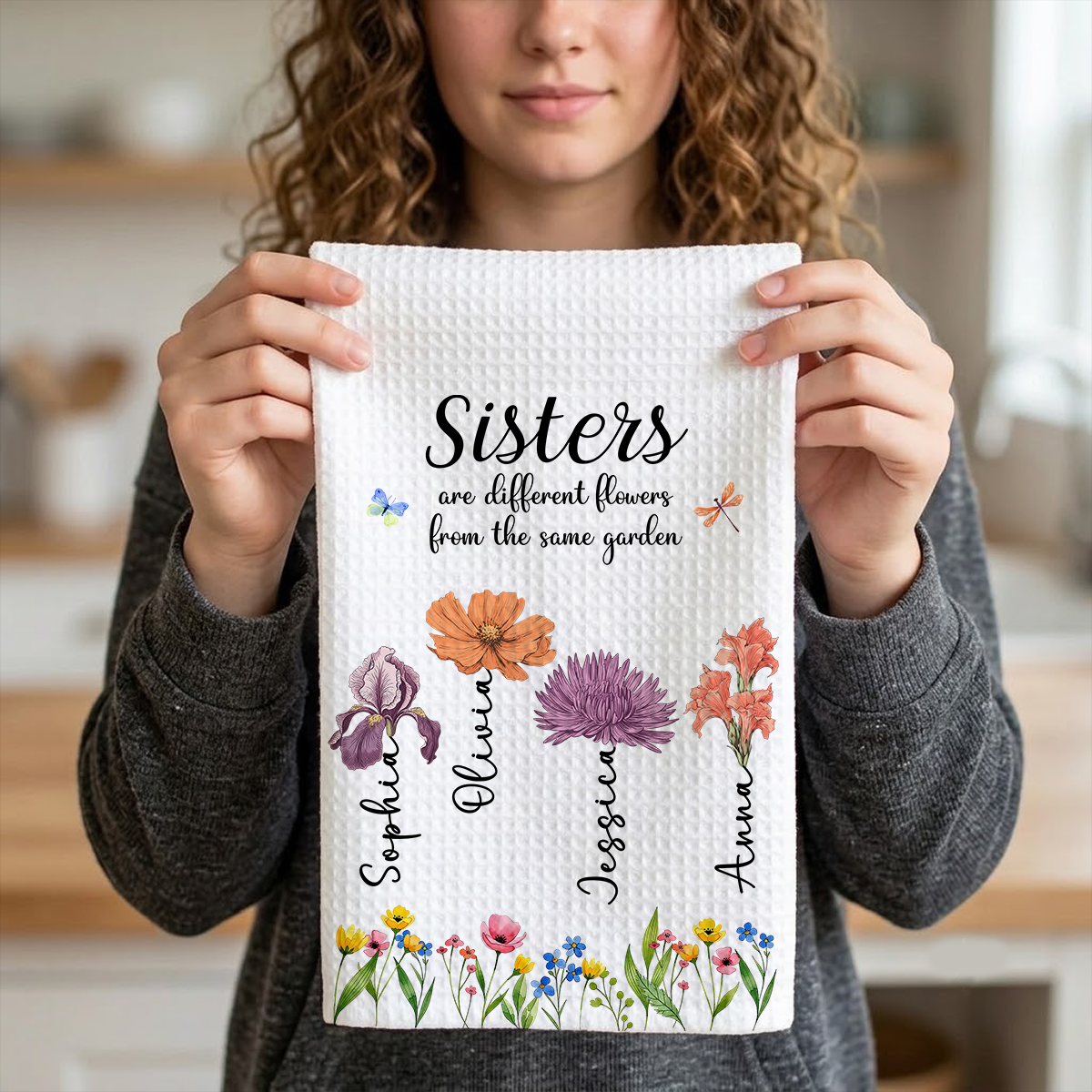 Sisters Are Different Flowers From The Same Garden - Personalized Name Waffle Weave Kitchen Towel, Housewarming Gift 2749fc0f-9d19-4c33-af6c-06d869248119-5-3-.png