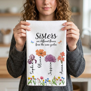 Sisters Are Different Flowers From The Same Garden - Personalized Name Waffle Weave Kitchen Towel, Housewarming Gift 2749fc0f-9d19-4c33-af6c-06d869248119-5-3-.png