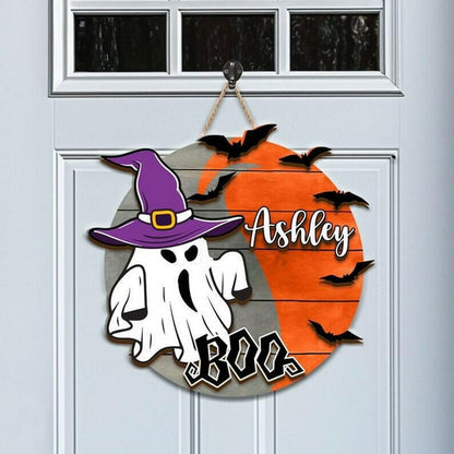 Custom Halloween Wood Layer Sign Boo Doorplate Hanging Round Sign Cute Wooden Sign Halloween Decoration Housewarming Gift