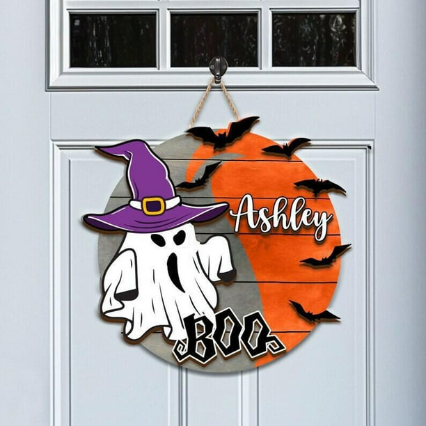 Custom Halloween Wood Layer Sign Boo Doorplate Hanging Round Sign Cute Wooden Sign Halloween Decoration Housewarming Gift