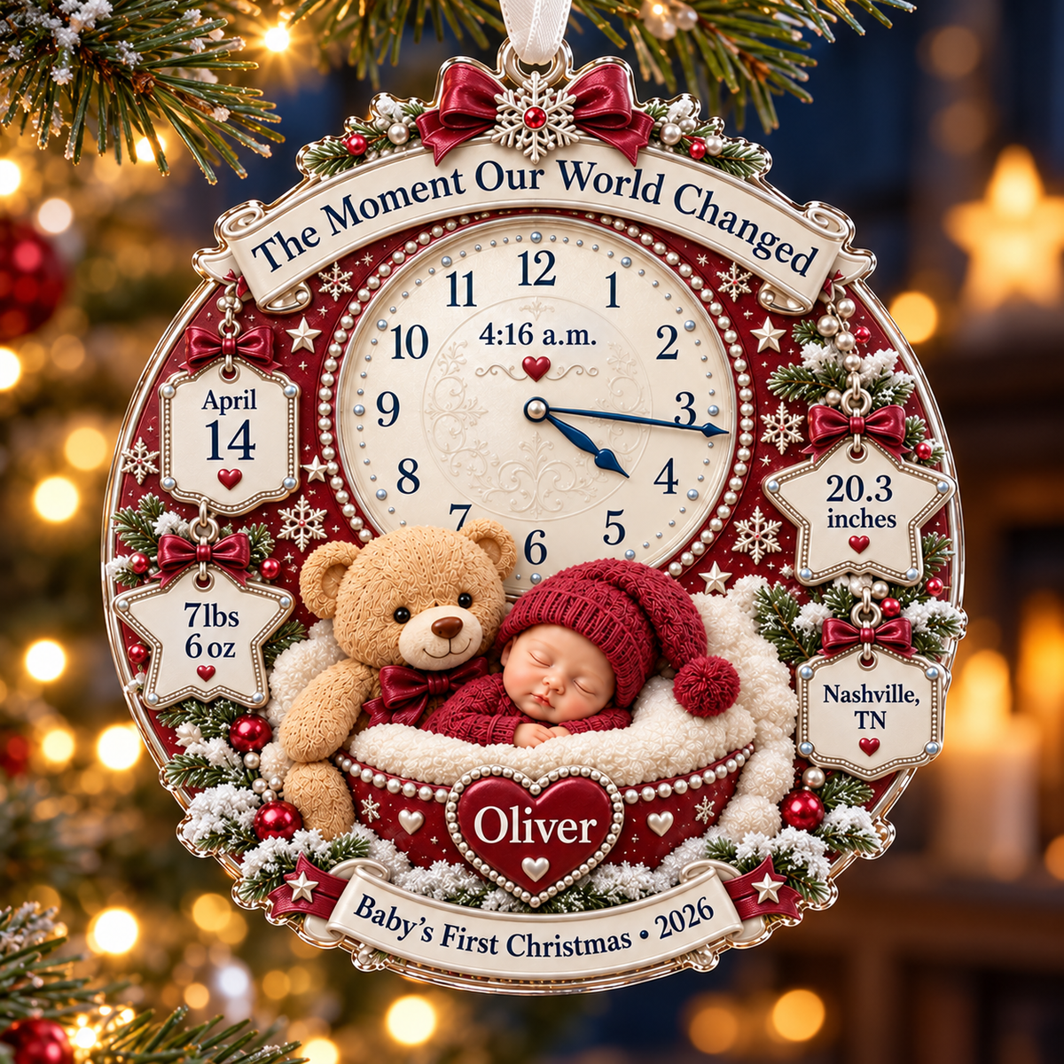 Personalized Baby’s First Christmas Ornament 2026 – Custom Name & Birth Stats Clock Keepsake, New Baby Gift for Parents 276c7f91-c790-4461-9649-ec16410873a0-Burgundy-Baby-s-First-Christmas-Ornament-2.png