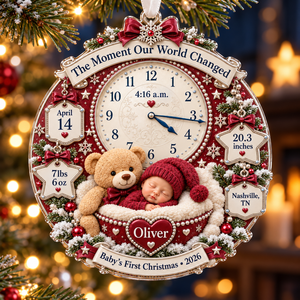Personalized Baby’s First Christmas Ornament 2026 – Custom Name & Birth Stats Clock Keepsake, New Baby Gift for Parents 276c7f91-c790-4461-9649-ec16410873a0-Burgundy-Baby-s-First-Christmas-Ornament-2.png