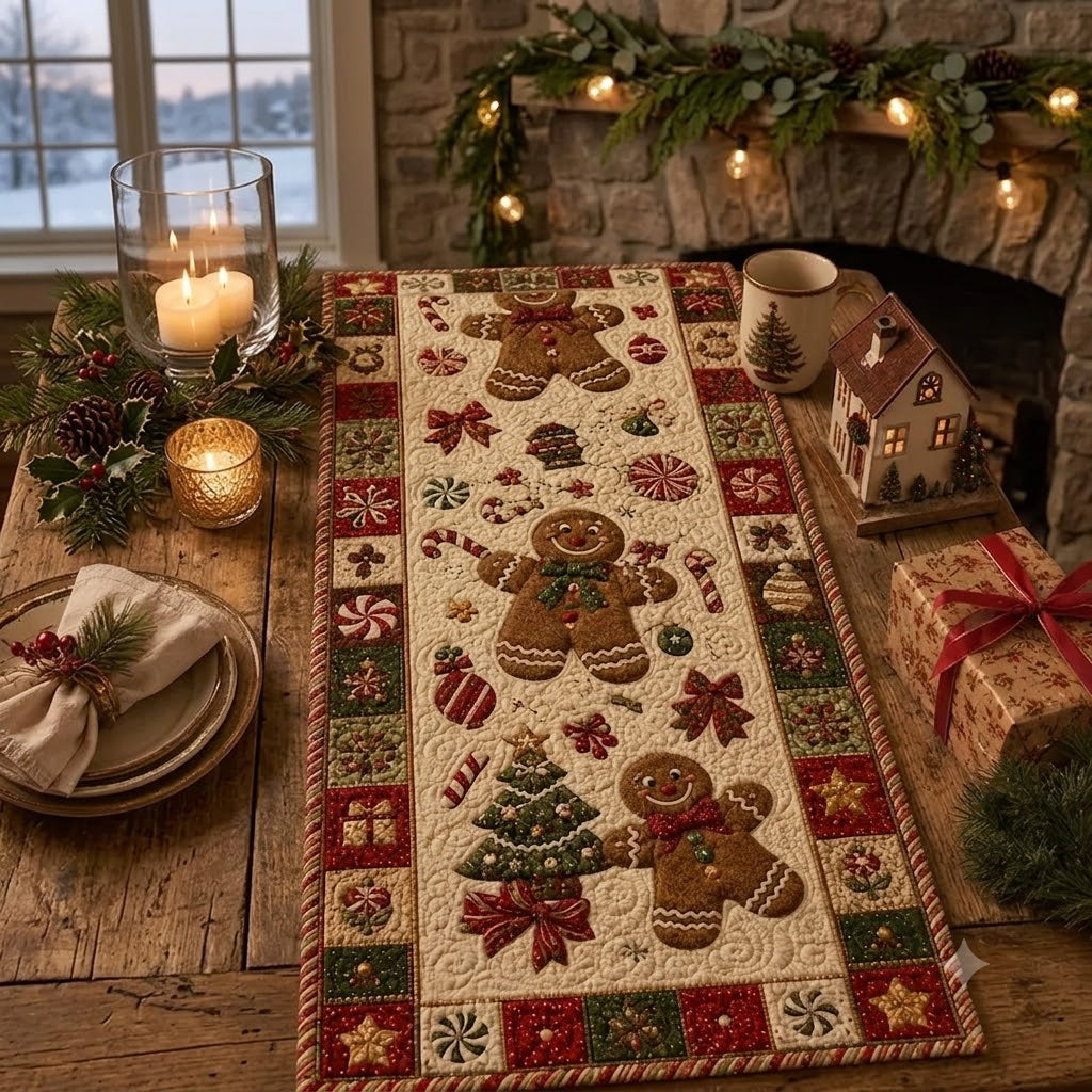 Christmas Gingerbread Table Runner, Candy Cane & Peppermint Quilt Style Decor, Festive Holiday Dining Accent, Winter Kitchen Table Gift Set. 277498b9-d289-4924-8819-d937ea5220a6-1aeb152c-06a0-4ac1-a311-d98a5b0a1a86.jfif