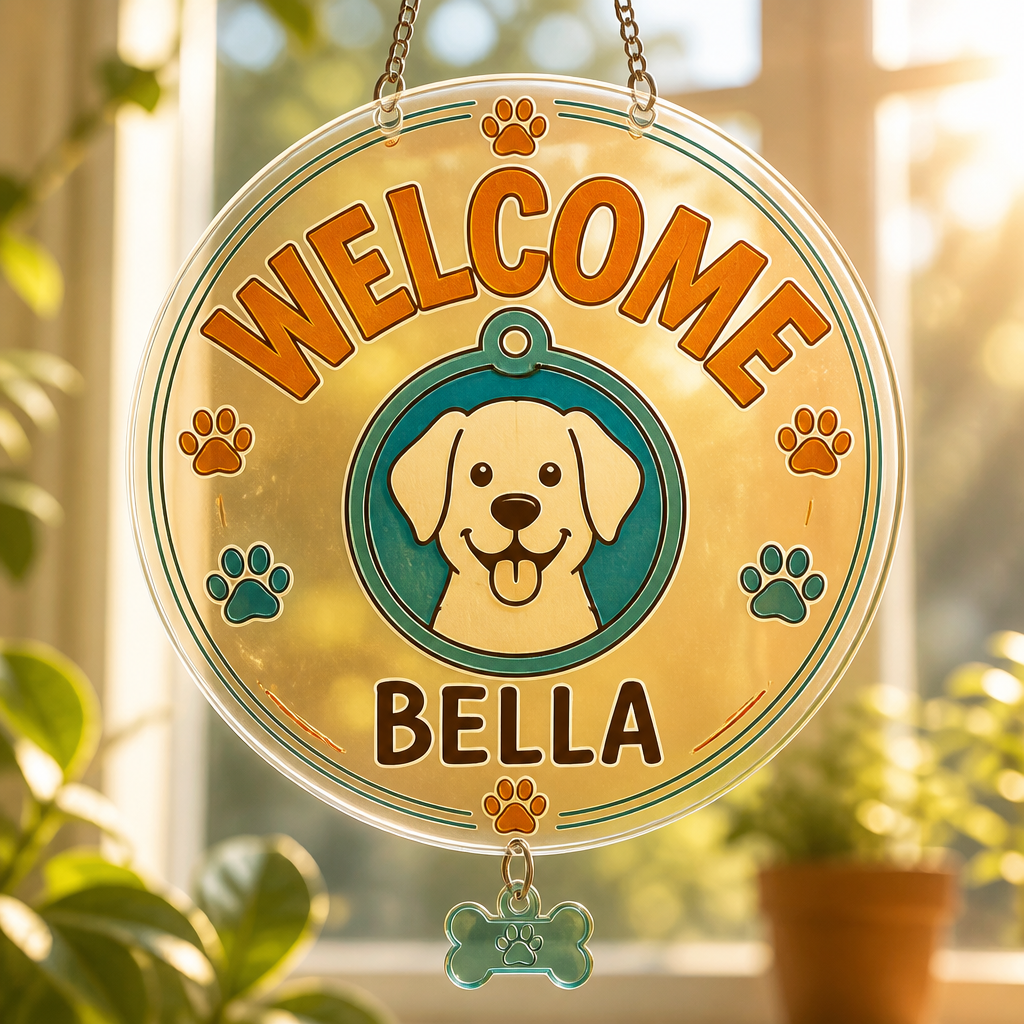 Welcome Pet Name Doormat – Dog Paw Edition - Personalized 1 Layered Suncatcher with Charm 277a903e-f7af-4836-88f1-81db6388b20c.png