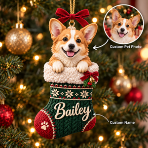 Personalized Dog Christmas Ornament – Custom Pet Photo & Name, 3D Relief Stocking Ornament, Christmas Gift for Dog Lovers 27a55419-87f6-4344-af9f-a3cfe7ec3621-Bailey-s-Faux-Relief-Corgi-Christmas-Stocking.png